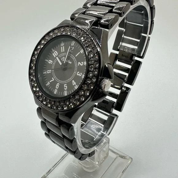 Men’s Curations Brand Black Chrome and Rhinestone Quartz Watch - Picture 3 of 8
